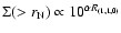 $\Sigma (> r_{\rm N}) \propto 10^{\alpha R_{(1,1,0)}}$