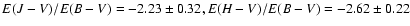 $E(J-V)/E(B-V)=-2.23\pm0.32, E(H-V)/E(B-V)=-2.62\pm0.22$