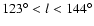 $123^{\circ} <l< 144^{\circ}$
