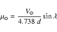 \begin{displaymath}\mu_{\odot}=\frac{V_\odot}{4.738\; d}\sin\lambda
\end{displaymath}