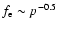 $f_{\rm e} \sim p^{-0.5}$
