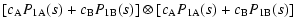 $\displaystyle [c_{\rm A} P_{\rm 1A}(s)+c_{\rm B} P_{\rm 1B}(s)]
\otimes [c_{\rm A} P_{\rm 1A}(s)+c_{\rm B} P_{\rm 1B}(s)]$