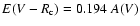 $E(V-R_{\rm c}) = 0.194~ A(V)$