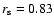 $r_{\rm s} = 0.83$