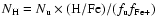 $N_{\rm H} = N_{\rm u}
\times ({\rm H/Fe}) / (f_{\rm u} f_{\rm Fe+})$