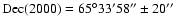 $\rm Dec(2000) = 65^{\circ}33'58'' \pm 20''$