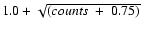 $\rm 1.0 + \sqrt{(counts\ +\ 0.75)}$