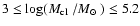 $3 \le \log (\mbox{$M_{\rm cl}$ }/ \mbox{$M_{\odot}$ }) \le 5.2 $