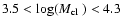 $3.5 < \log (\mbox{$M_{\rm cl}$ }) <
4.3$