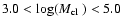 $3.0 < \log (\mbox{$M_{\rm cl}$ }) < 5.0$