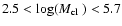 $2.5 < \log (\mbox{$M_{\rm cl}$ }) <
5.7$