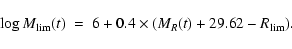 \begin{displaymath}\log M_{\rm lim}(t)~=~6+0.4 \times(M_R(t)+29.62-R_{\rm lim}).
\end{displaymath}