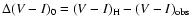 $\Delta (V-I)_{\rm0}=(V-I)_{\rm H}-(V-I)_{\rm obs}$