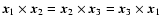 $\vec{x}_1
\times \vec{x}_2 = \vec{x}_2 \times \vec{x}_3 = \vec{x}_3 \times \vec{x}_1$
