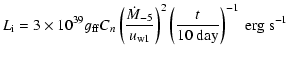 $\displaystyle L_{\rm i} = 3\times 10^{39} g_{\rm ff} C_n \left({\dot M_{-5}\over
u_{\rm w1}}\right)^2 \left({t\over 10 \ \rm day}\right)^{-1}~\rm erg ~ s^{-1}$