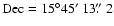 ${\rm Dec}=15^{\circ} 45\hbox{$^\prime$ }13\hbox{$.\!\!^{\prime\prime}$ }2$