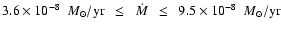 $3.6\times
10^{-8}~~{M}_\odot/{\rm yr}~~\leq~~\dot {M}~~\leq~~9.5 \times 10^{-8}~~{M}_\odot/{\rm yr}$