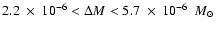 $2.2~ \times~
10^{-6} < \Delta M < 5.7~ \times~ 10^{-6}~~{M}_\odot$