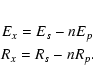 \begin{eqnarray*}&& E_x = E_s -nE_p \\
&& R_x = R_s -nR_p.
\end{eqnarray*}