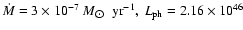$\dot{M}=3\times10^{-7}~M_{\hbox{$\odot$ }}~{\rm yr^{-1}},\ L_{\rm ph}=2.16\times10^{46}$