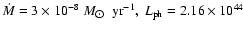$\dot{M}=3\times10^{-8}~M_{\hbox{$\odot$ }}~{\rm yr^{-1}},\ L_{\rm ph}=2.16\times10^{44}$