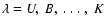 $\lambda = U,~B,~.~.~.~,~K$