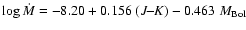 $\log{\dot{M}} =
-8.20 + 0.156 \;(J\!\! -\!\! K) - 0.463 \; M_{\rm Bol}$