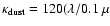 $\kappa_{\rm dust} = 120 (\lambda / 0.1~\mu $