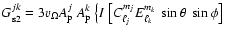 $\displaystyle G_{\rm s2}^{jk}= 3 v_\Omega A_{\rm p}^j \ A_{\rm p}^k ~\big\{
I~\big[C_{\ell_j}^{m_j}
E_{\ell_k}^{m_k} \ \sin\theta \ \sin\phi\big]~ $