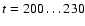 $t=200 \dots 230$