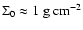 $\Sigma_0\approx1~{\rm g}~{\rm cm}^{-2}$