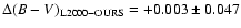 $\Delta (B-V)_{\rm L2000-OURS} =+0.003 \pm 0.047$