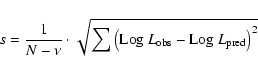 \begin{displaymath}s = \frac{1}{N-\nu} \cdot \sqrt {\sum \left( \mbox{Log}~ L_{\rm obs}-\mbox{Log}~ L_{\rm pred}
\right)^2 }
\end{displaymath}