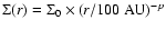 $\Sigma(r)=\Sigma_0 \times (r/{\rm 100~AU})^{-p}$
