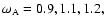 ${\omega }_{\rm A}=0.9, 1.1, 1.2,$