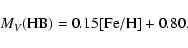 \begin{displaymath}M_V({\rm HB}) = 0.15 {\rm [Fe/H]} + 0.80 .
\end{displaymath}