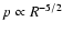 $p \propto R^{-5/2}$