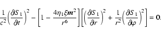 \begin{displaymath}{1\over c^2}\Big({\partial S_1\over \partial t}\Big)^2-\left[...
...2}
\Big({\partial S_1\over \partial \varphi
}\Big)^2\right]=0.
\end{displaymath}