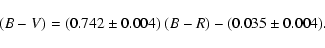 \begin{displaymath}(B-V) = (0.742 \pm 0.004)\ (B-R) - (0.035 \pm 0.004).
\end{displaymath}