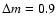 $\Delta m=0.9$