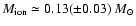$M_{\rm ion}\simeq 0.13(\pm 0.03)~M_\odot$