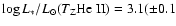 $\log L_*/L_\odot(T_{\rm Z}{\rm He~II})= 3.1(\pm0.1$