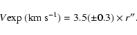 \begin{displaymath}V{\rm exp}~({\rm km~s}^{-1}) = 3.5 (\pm0.3)\times r'' .
\end{displaymath}