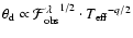 $\theta_{\rm d} \propto
{{\cal{F}}_{{\rm obs}}^{\lambda}}^{1/2} \cdot {T_{\rm eff}}^{-q/2}$