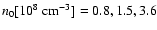 $n_0 [10^8~{\rm cm}^{-3}]=0.8, 1.5, 3.6$