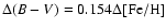 $\Delta(B-V) = 0.154 \Delta {\rm [Fe/H]}$