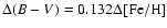 $\Delta(B-V) = 0.132 \Delta {\rm [Fe/H]}$