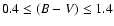$0.4 \leq (B-V) \leq 1.4$