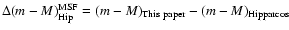 $\Delta (m-M)^{\rm MSF}_{\rm Hip} = (m-M)_{\rm This~paper} - (m-M)_{\rm Hipparcos}$
