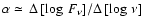 $ \alpha \simeq \, \Delta\, [\log\, F_\nu]/\Delta\,[\log\,\nu]$